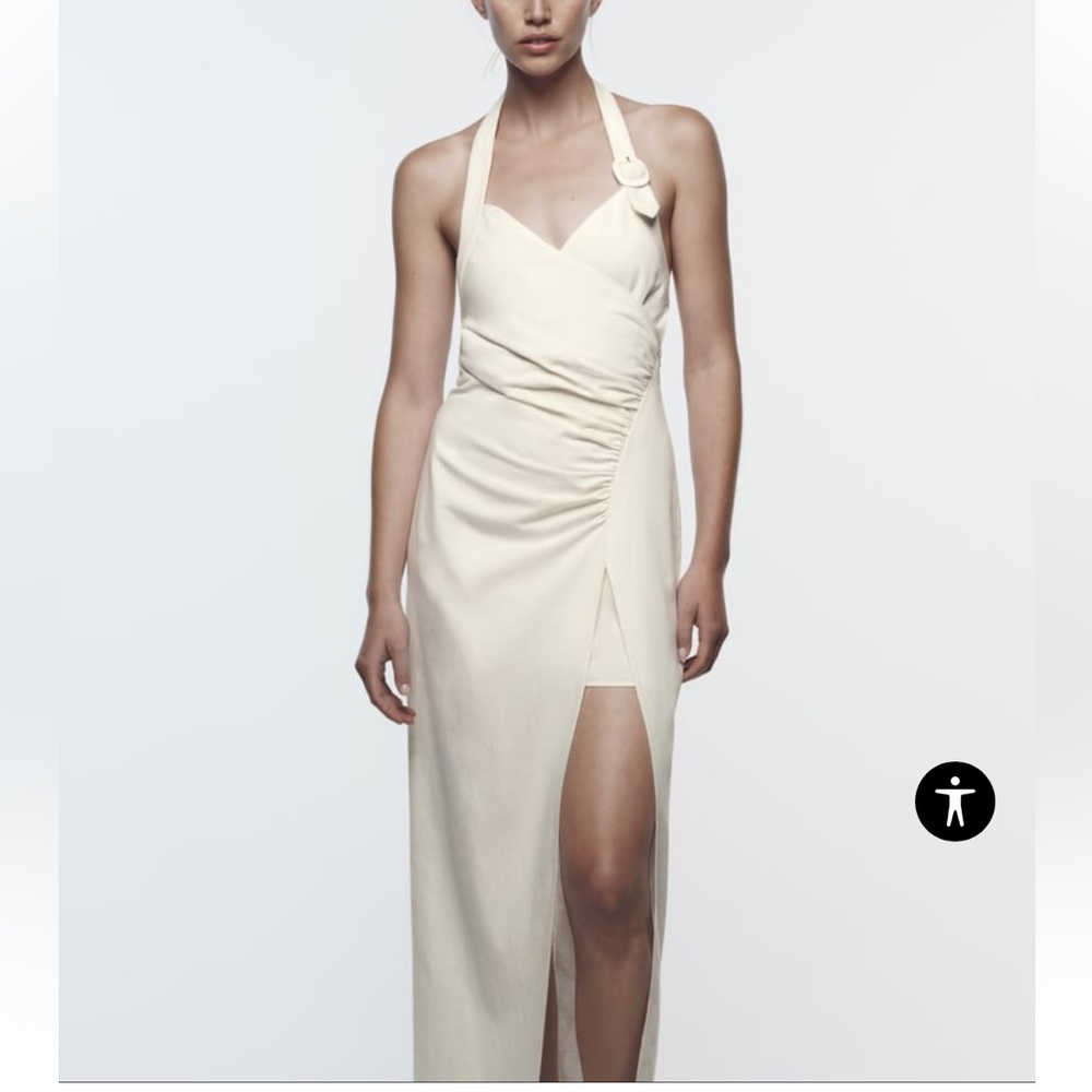 Zara draped halter dress 19% linen